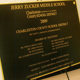 Jerry Zucker Middle School plaque