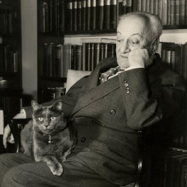 Ludwig Lewisohn (1882–1955) with his cat Cupcake, 1950